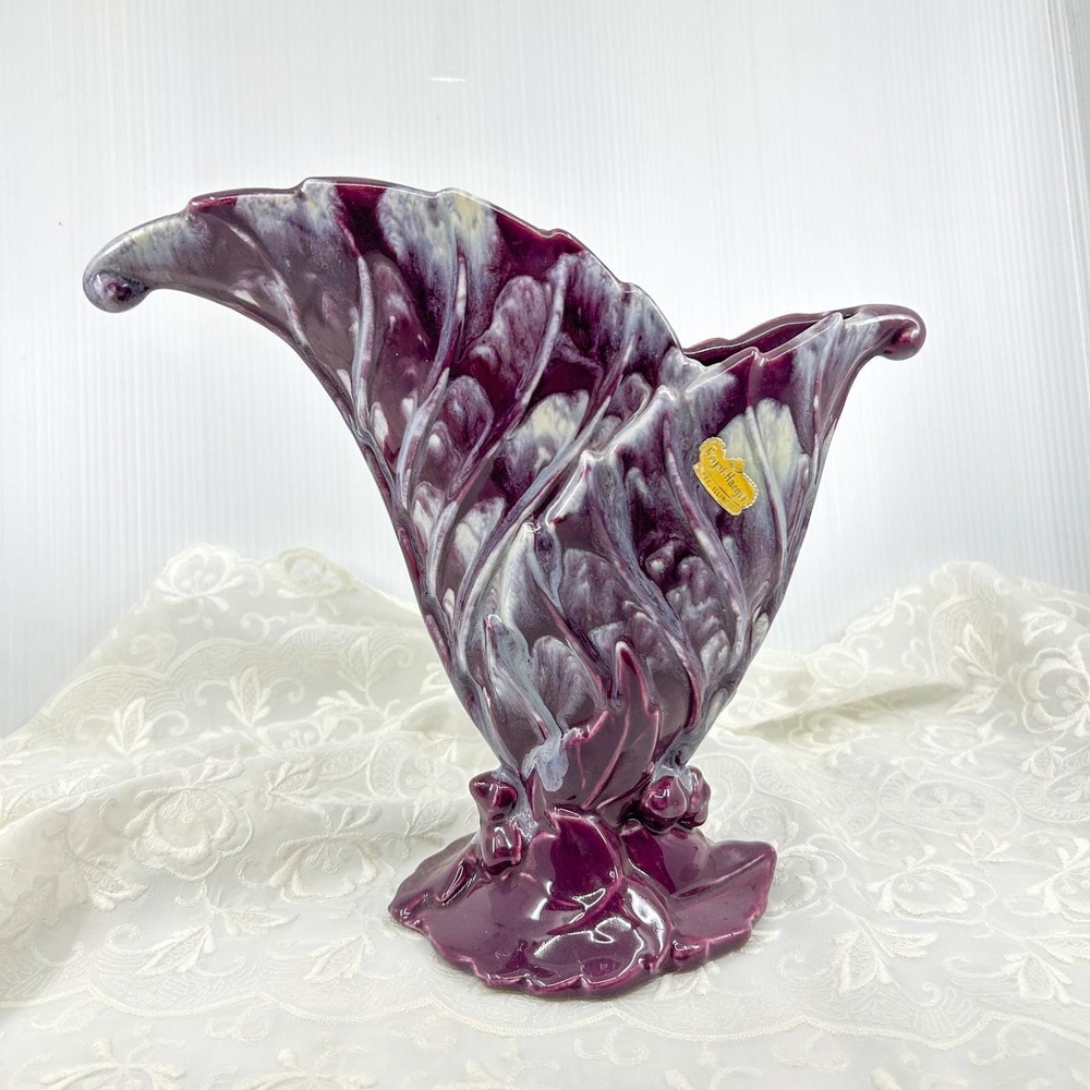Vintage Royal Haeger Leaf Planter Purple Drip Glaze Ceramic MCM Art Pottery